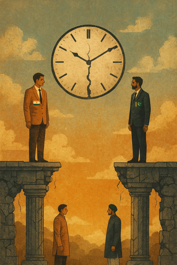 Symbolic contrast between vintage treaty and modern digital diplomacy reflecting Shimla Agreement’s relevance in 2025