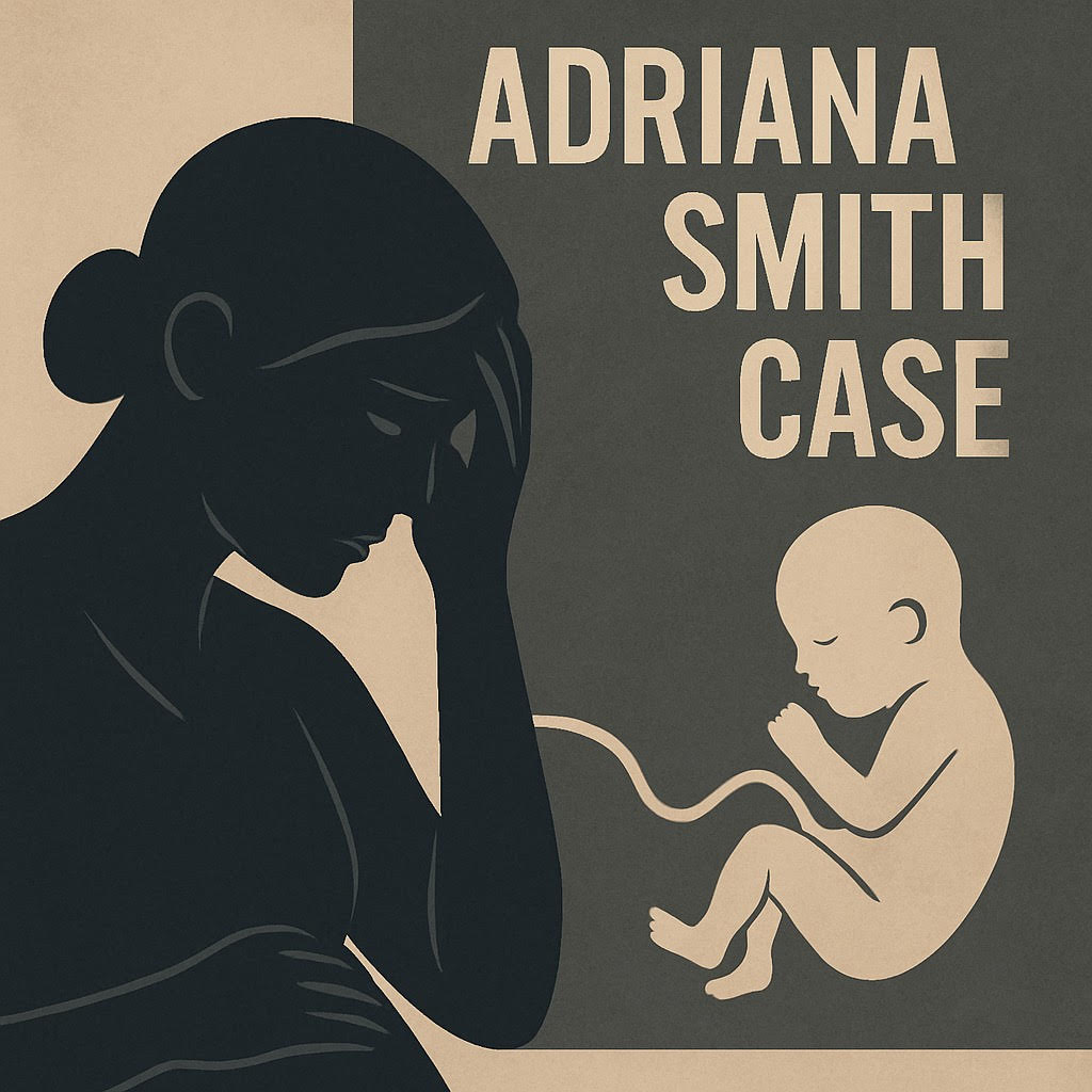 Silhouetted pregnant woman and fetus representing Adriana Smith’s case involving medical ethics and Georgia’s abortion law