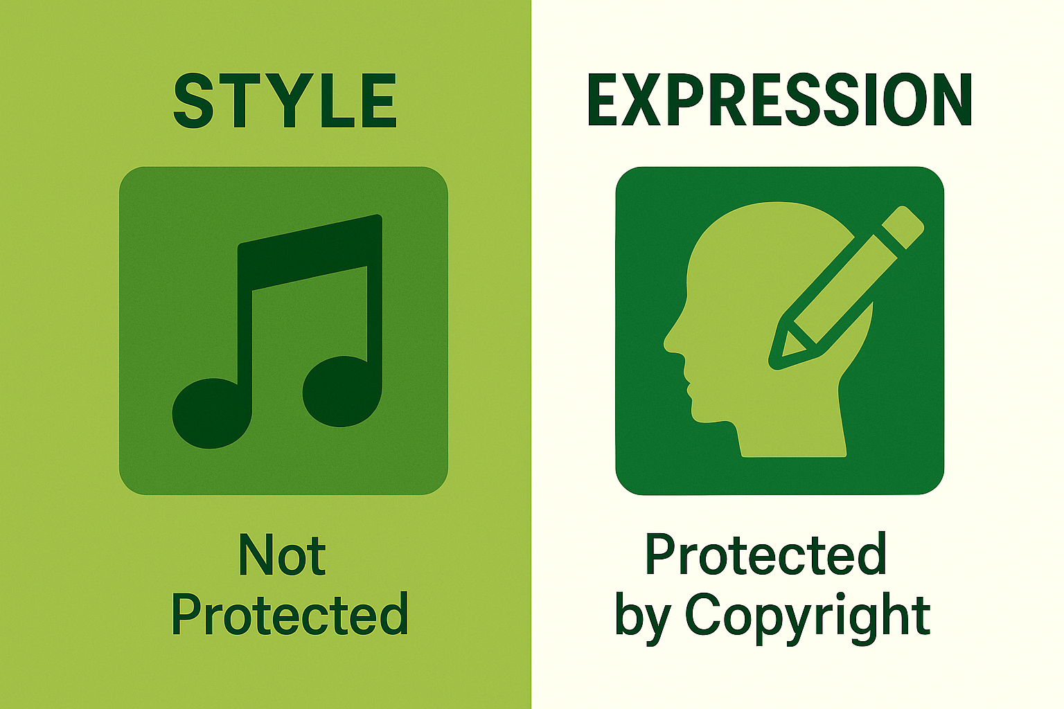 Visual comparison of musical style versus copyrightable expression.