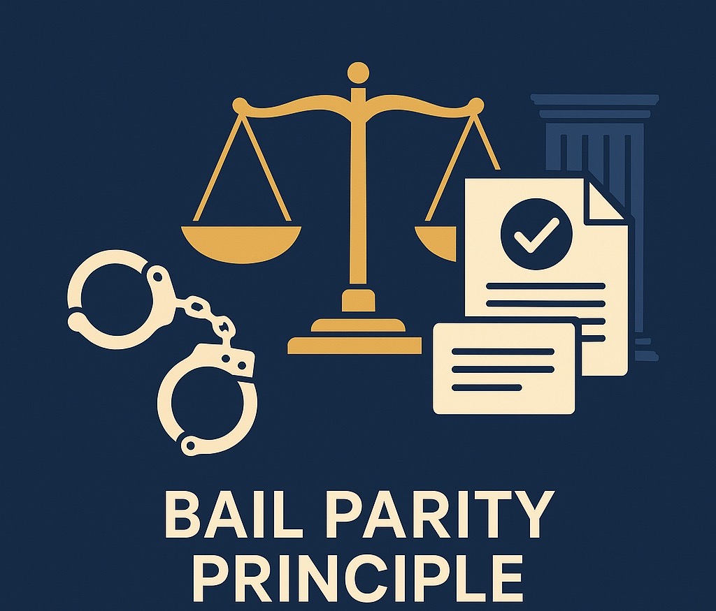 Digital illustration of judicial scales symbolizing equal bail treatment, referencing Kailash Narayan Jatav v. State.